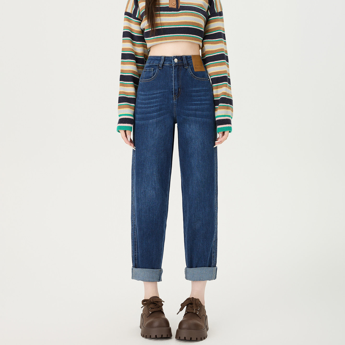 高腰弹力老爹牛仔裤女2025秋冬新款宽松大码胖mm显瘦加绒哈伦裤子,女装/女士精品,牛仔裤,淘宝优惠券,粉丝福利购,淘宝优惠卷