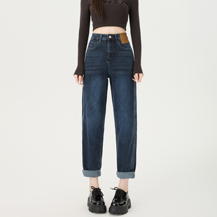 胖mm显瘦加绒老爹裤 大码 子 女弹力宽松2025秋冬新款 高腰哈伦牛仔裤
