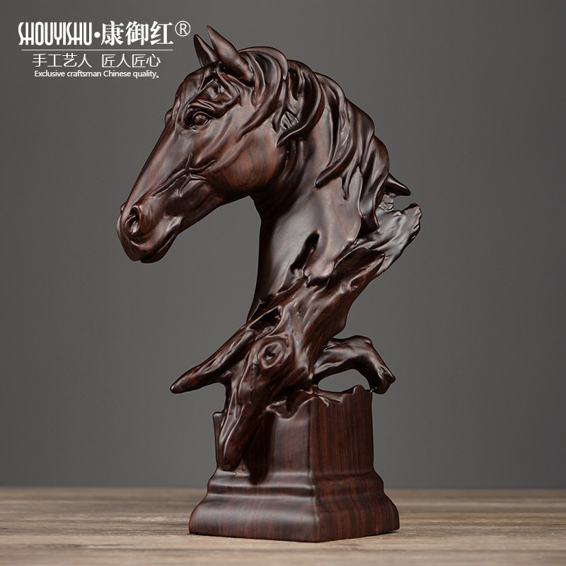 黑檀木雕马头摆件实木根雕十二生肖马创意办公室风水摆设商务礼品