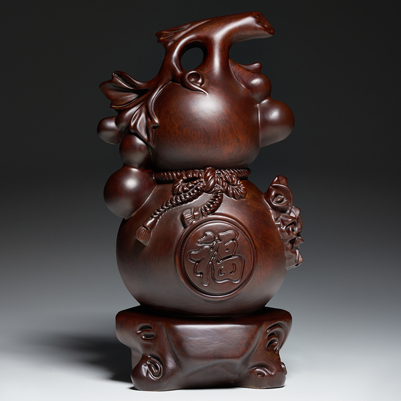 康御红黑檀木葫芦摆件