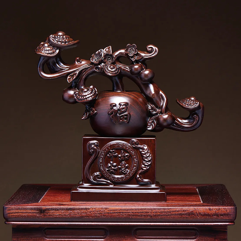 黑檀木雕平安如意苹果摆件新中式