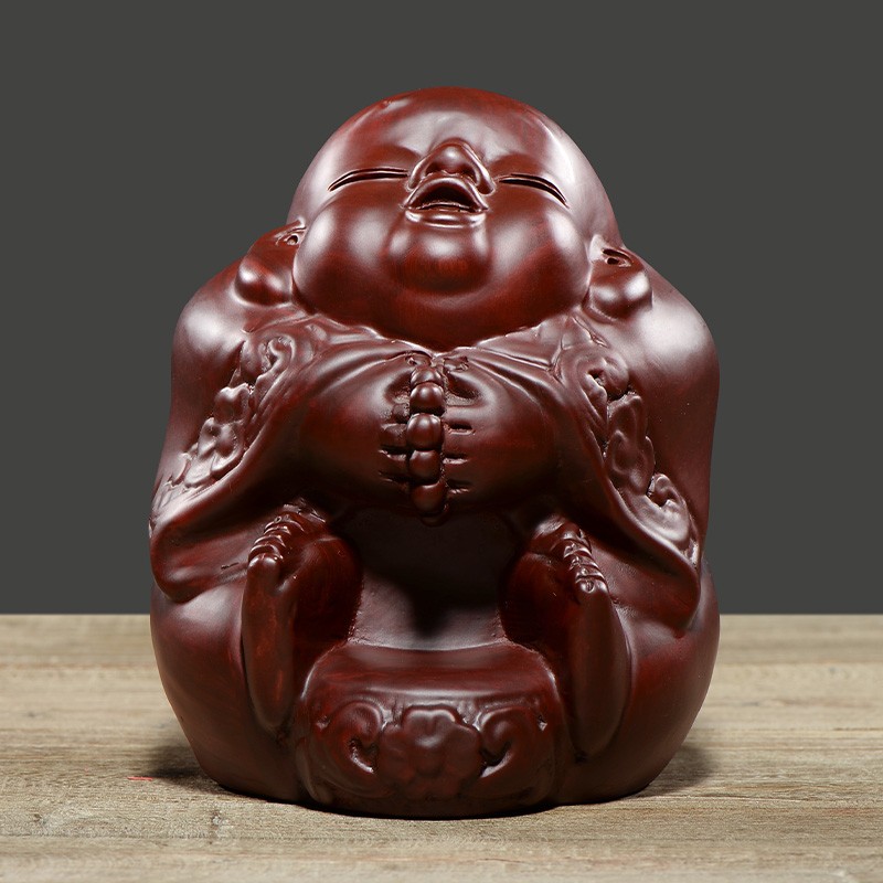 黑檀木雕一禅小和尚摆件可爱车饰弥勒佛像家居摆设红木笑佛工艺品