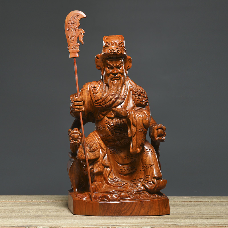 花梨木雕关二爷神像供奉实木雕刻工艺品坐式客厅关公摆件开业送礼