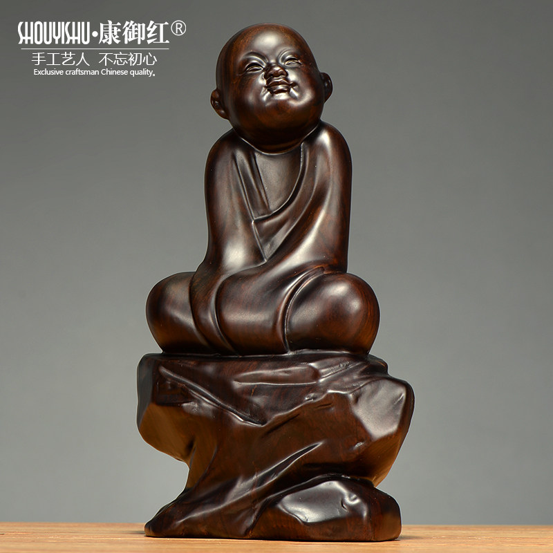 黑檀木雕勿听勿言勿看小和尚摆件禅意家居摆设红木工艺品送礼礼品