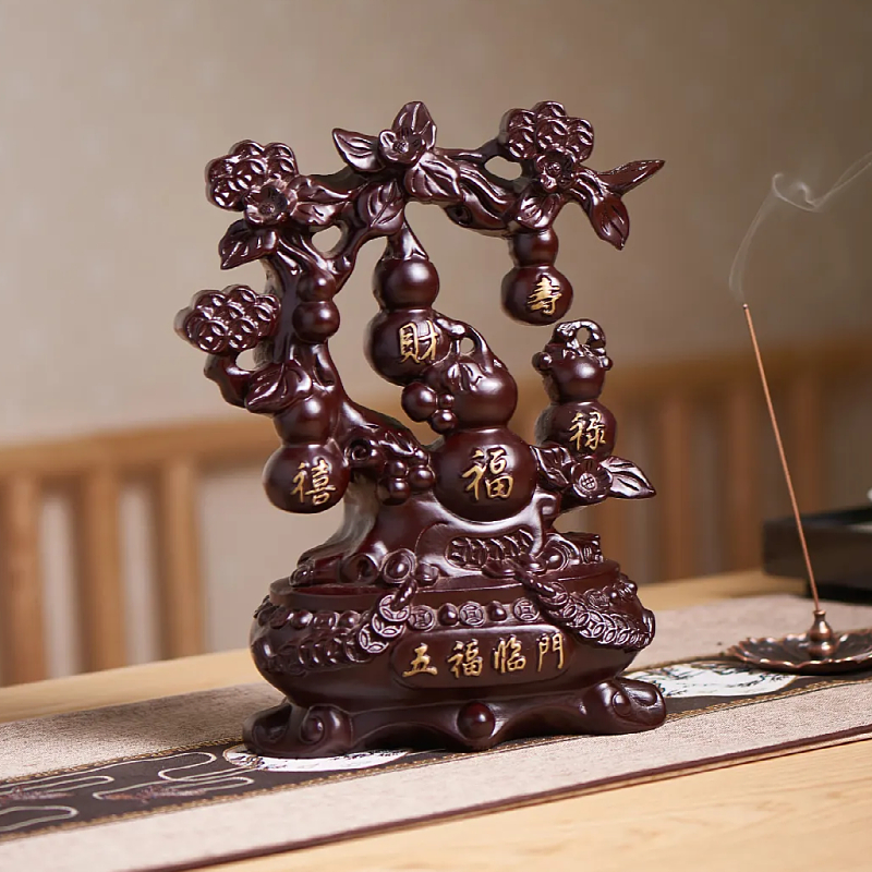 黑檀木五福临门摆件居家好物