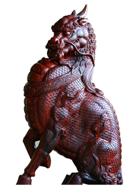 康御红印度小叶紫檀木麒麟摆件