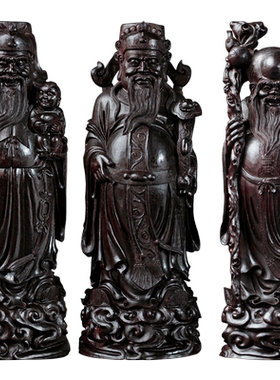 康御红印度小叶紫檀木福禄寿摆件