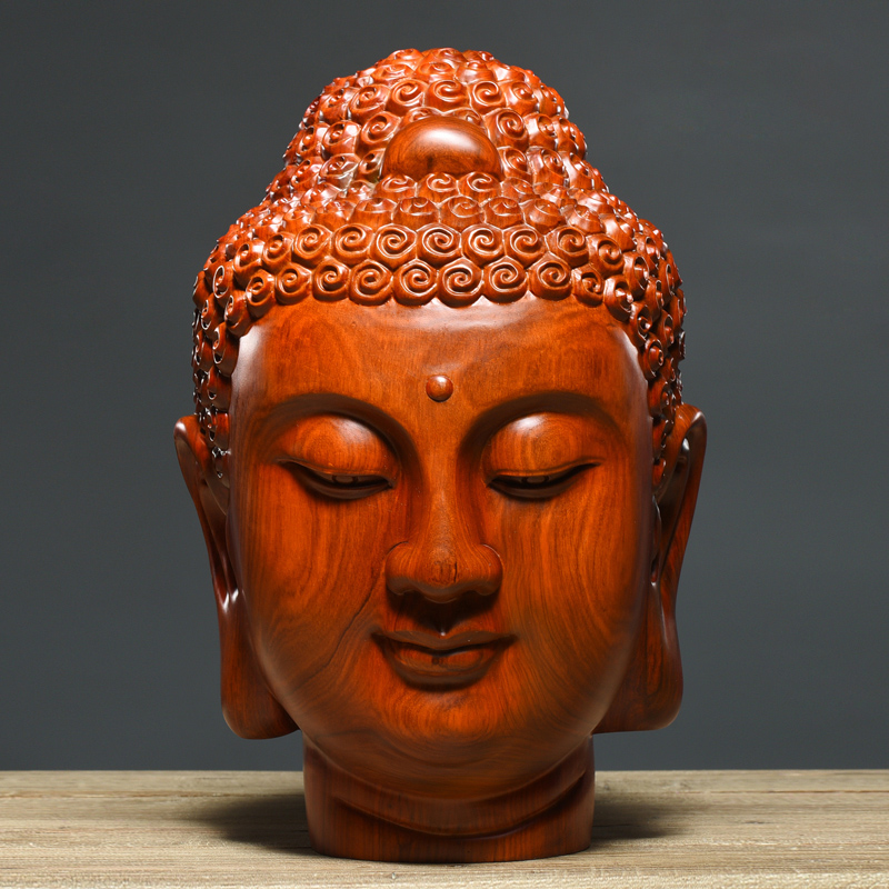 花梨木雕释迦摩尼佛祖摆件实木佛头大号如来佛祖佛像客厅玄关装饰