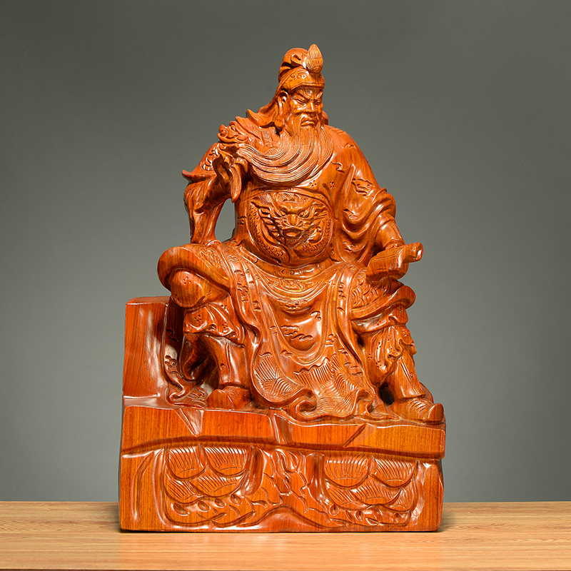 花梨木雕看兵书关二爷神像大号实木武财神关公摆件供奉红木工艺品