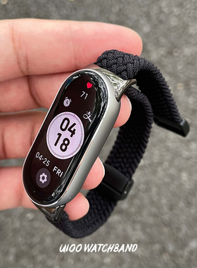 适用小米手环10表带尼龙编织磁吸表带小米手环8/9nfc腕带时尚男女