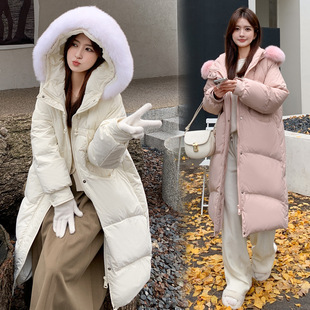 新中式复古盘扣加大码羽绒服女中长款2024款胖mm200斤大毛领外套