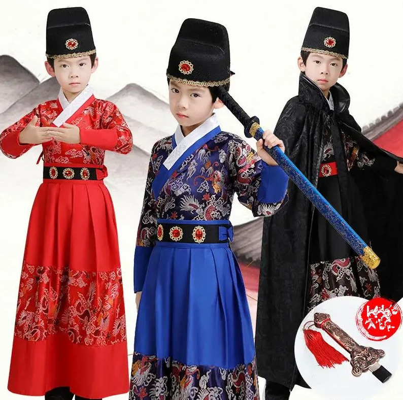 儿童古装汉服男童锦衣卫飞鱼服霸气男女孩表演服侠客书生演出服