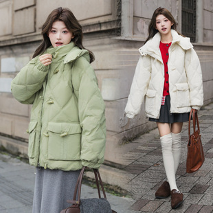 新中式加大码羽绒服女中长款2025款复古牛角扣胖mm200斤孕妇外套