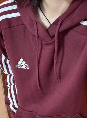 Adidas阿迪达斯男女同款红色本命年加绒三条杠卫衣套头衫 JG5949