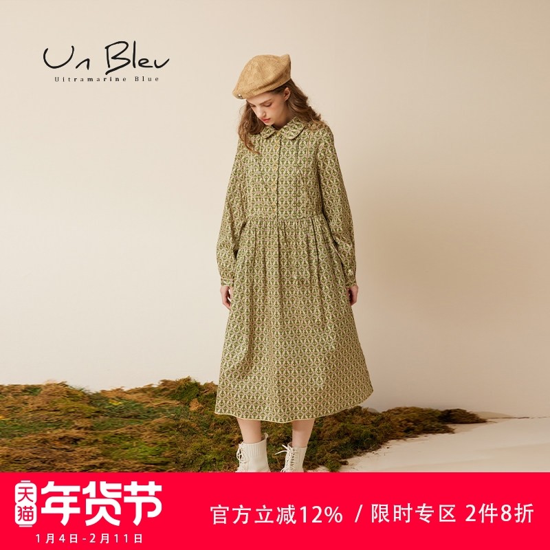 UnBleu长袖连衣裙女春秋新款显瘦宽松女装法式复古高级感印花裙子,女装/女士精品,连衣裙,淘宝优惠券,粉丝福利购,淘宝优惠卷