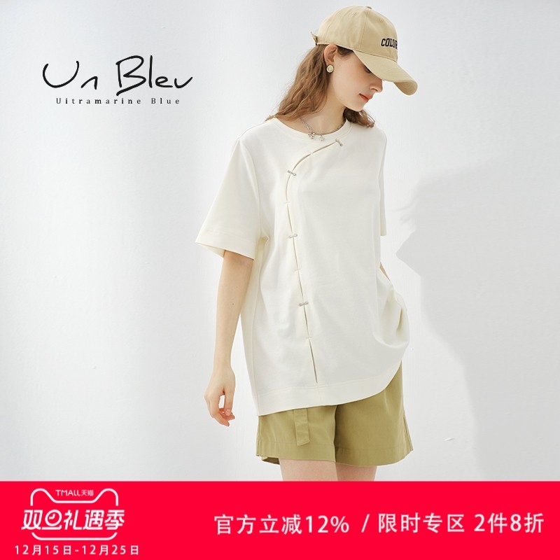 UnBleu短袖黑色t恤女新中式上衣
