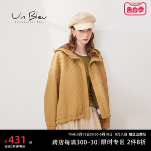 Unbleu菱格棉服女2023秋冬新款女装外套宽松加厚羊毛绒连帽上衣