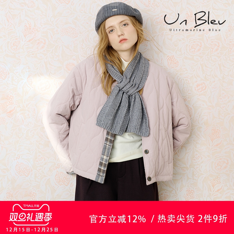 UnBleu双面穿格纹女棉服围巾套