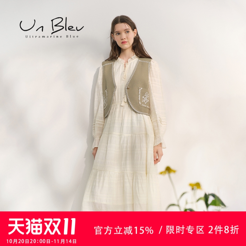 unbleu民族风连衣裙女套装秋季新款宽松独特女装高级两件套裙子