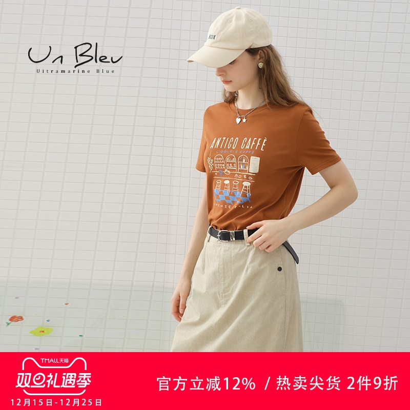 UnBleu短袖美式t恤女餐厅印花