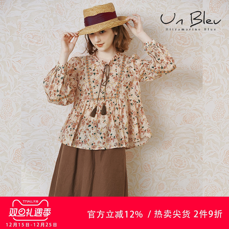 苎麻女衬衫宽松休闲波西米亚印花