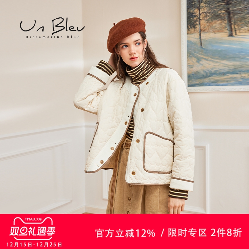 unbleu短款棉服女法式黑色夹棉