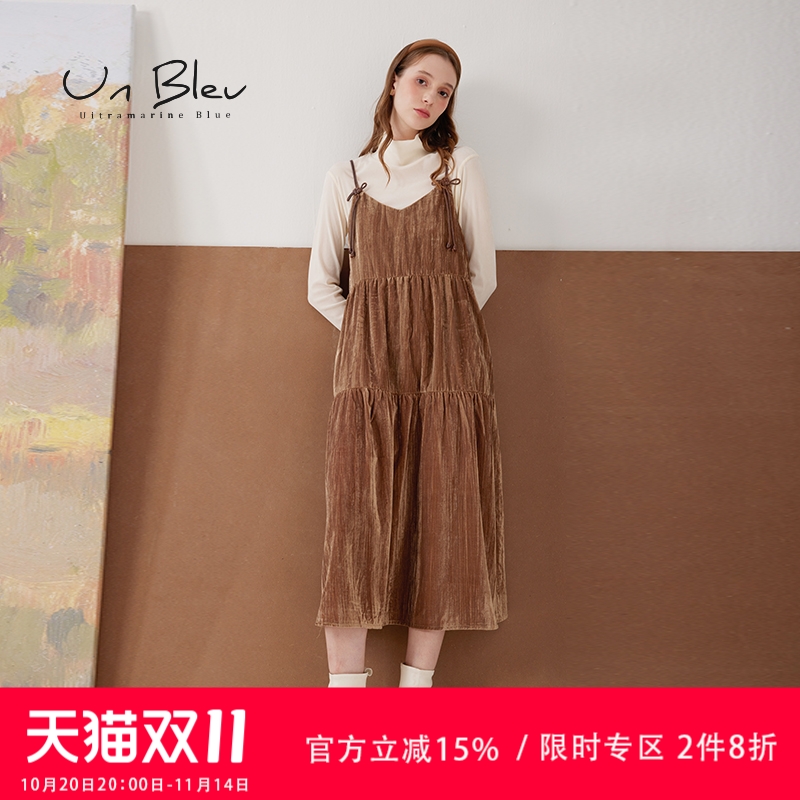 UnBleu丝绒背带裙高级小众绝美