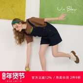 女小个子夏装 设计感小众显瘦女装 宽松美式 牛仔背带裤 复古减龄短裤