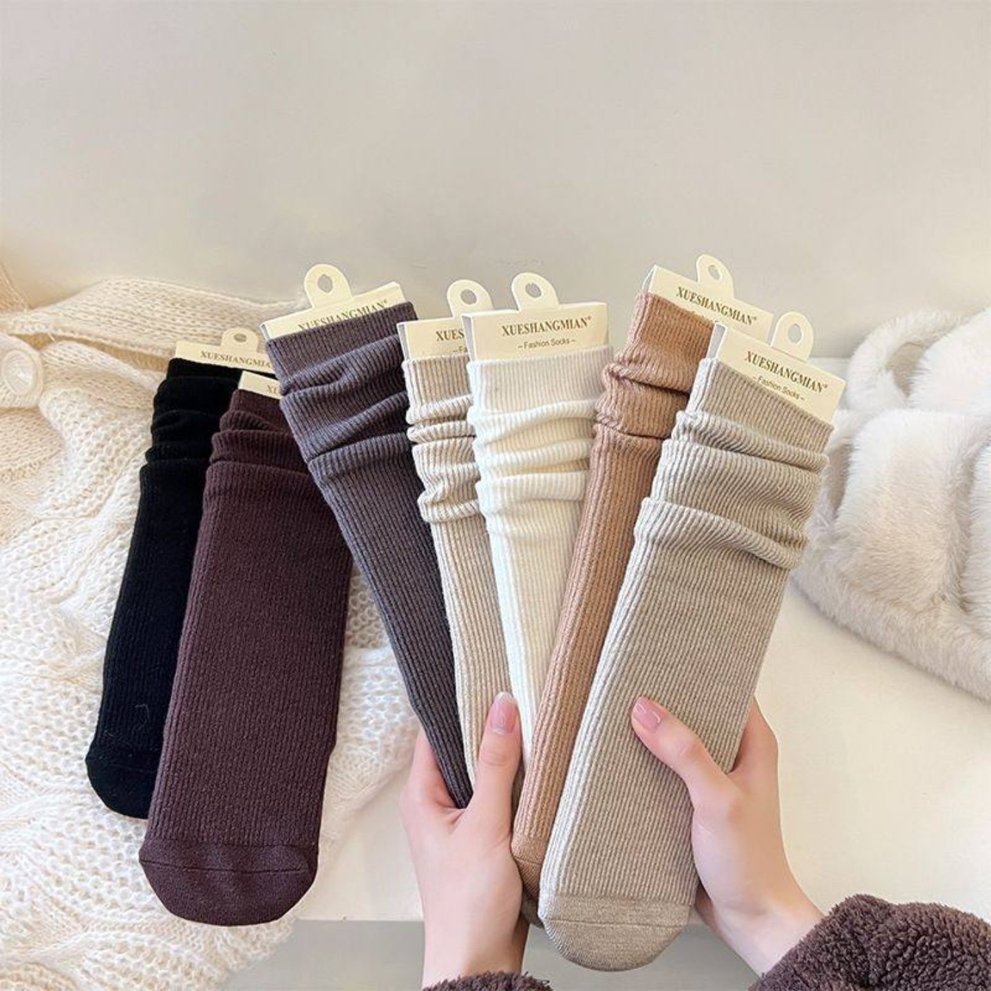 羊毛袜子女秋冬款保暖中筒袜纯色加厚堆堆袜冬季月子袜女士地板袜,女士内衣/男士内衣/家居服,中筒袜,淘宝优惠券,粉丝福利购,淘宝优惠卷