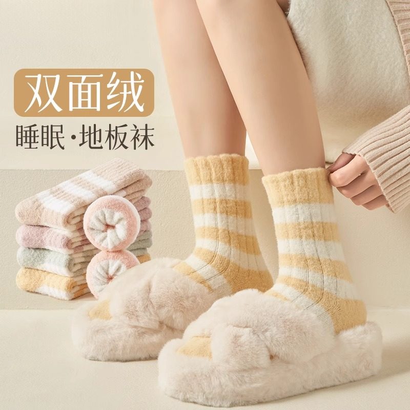 加绒加厚睡眠睡觉袜保暖袜仿驼绒冬季居家袜月子袜产后秋冬地板袜