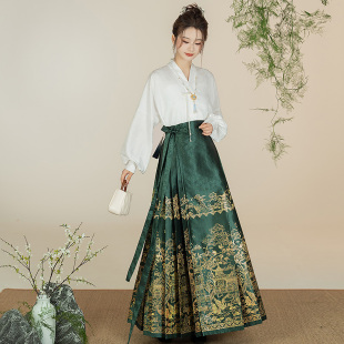 原创明制仿螺钿织金马面裙新中式 山鹤亭 汉服女 墨香司 云藏月绣