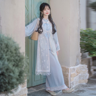 云藏月绣 夏日海风 原创波西米亚圆领长比甲改良宋裤汉元素日常夏