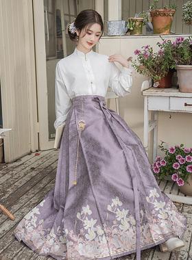 云藏月绣晚玉原创明制紫色妆花马面裙日常汉服套装女款春夏新中式