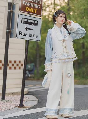 云藏月绣 竹梅双清 原创国风中式比甲改良宋裤日常汉服女套装秋冬