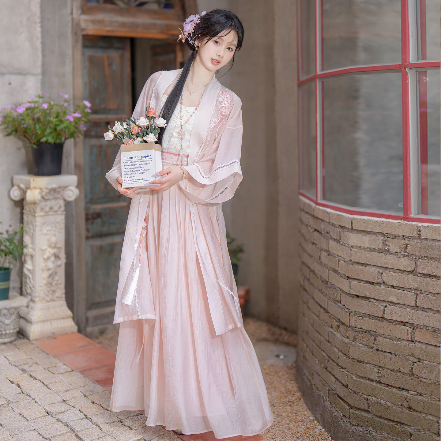 云藏月绣 蜜桃初夏 原创粉色少女国风宋制改良吊带长褙子汉服女夏,女装/女士精品,汉服套装,淘宝优惠券,粉丝福利购,淘宝优惠卷