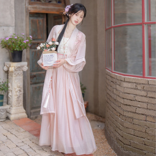 云藏月绣 蜜桃初夏 原创粉色少女国风宋制改良吊带长褙子汉服女夏