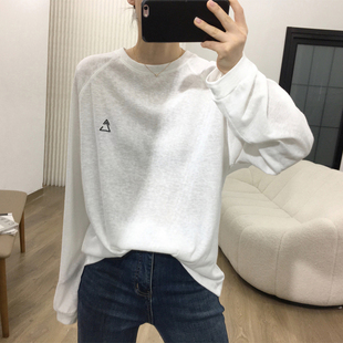 上衣 白色雪花棉圆领T恤女秋季 2025插肩袖 刺绣宽松韩系长袖 打底衫