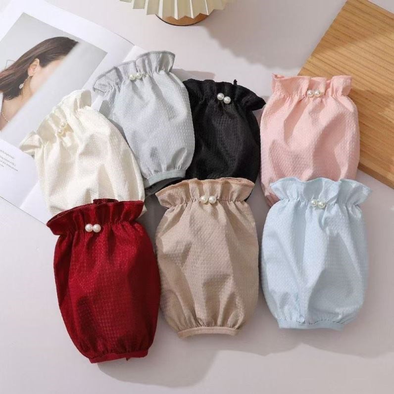 防水羽绒服袖套女秋冬防污耐脏工作短款珍珠护袖成人时尚洋气百搭