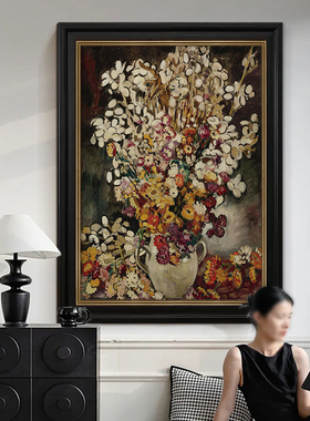 复古风怀旧世界名画梵高杏花红色艺术入户玄关手绘油画客厅装饰画