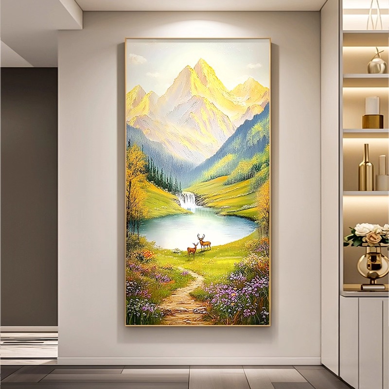 金山聚宝盆纯手绘玄关装饰画大芬村油画现代简约走廊过道风景挂画