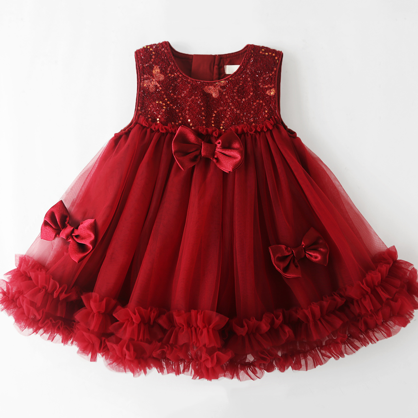 女童蝴蝶结背心裙红色连衣裙