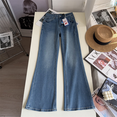 四面弹直筒喇叭裤子女