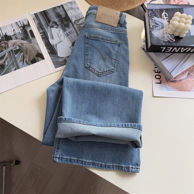 怒夸好版型！遮肉显瘦阔腿牛仔裤女春季2长度~浅蓝色天丝醋酸长裤