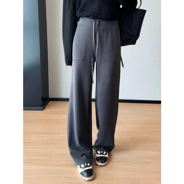 手感顺滑！ 垂感亲肤柔软宽松直筒裤高腰窄版阔腿裤休闲裤秋季女