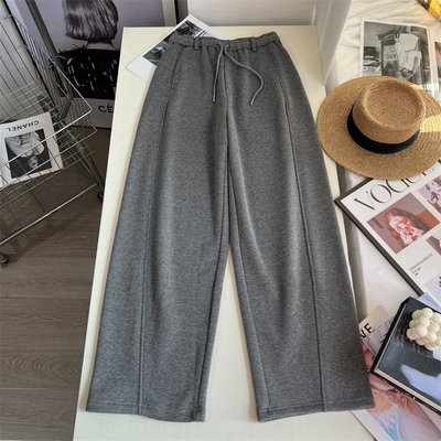 加绒厚实人字纹松紧腰羊毛弯刀裤