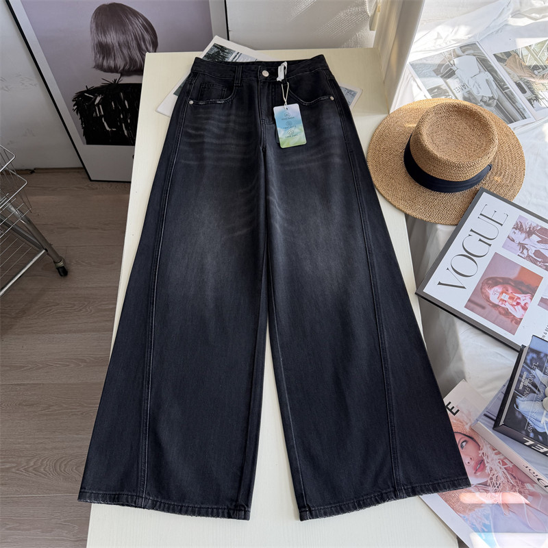 黑灰色高腰慵懒牛仔裤女 显瘦宽松无弹力直筒阔腿裤26春季新款潮