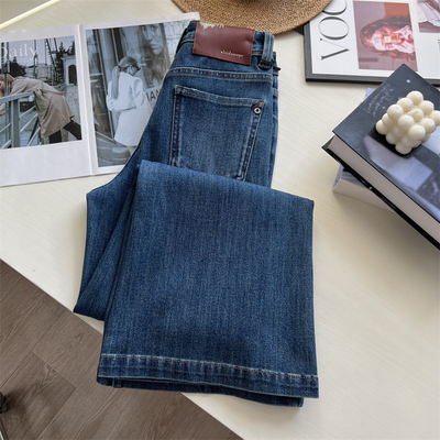 不贴腿微喇牛仔长裤阔腿牛仔裤秋