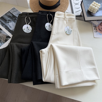 加厚羊毛真丝醋酸明线修腿毛呢裤