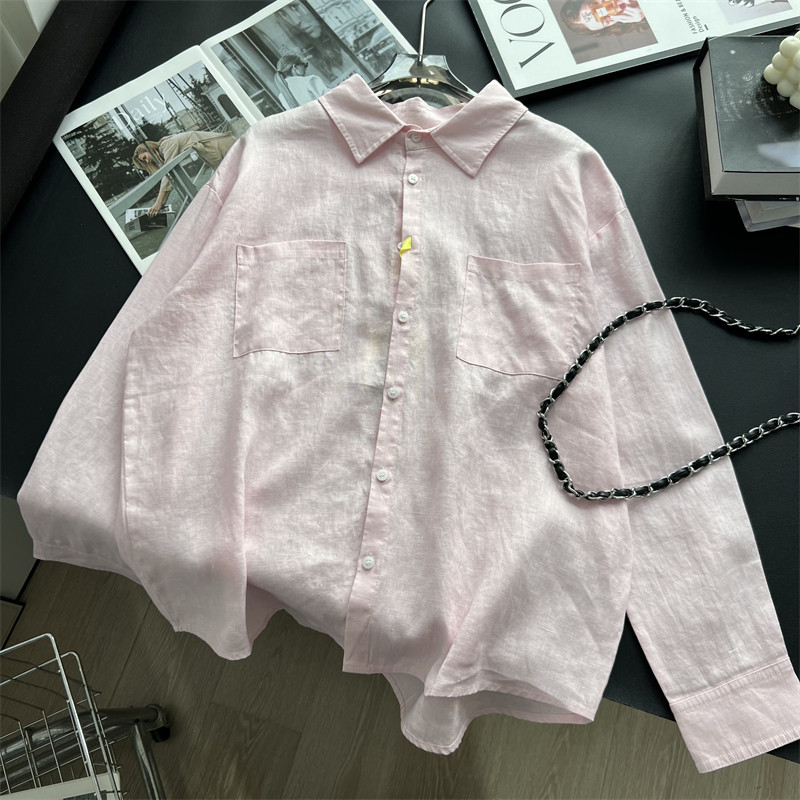 纯亚麻长袖慵懒衬衫，夏日鲜活新色吼吼看呐~~可当防晒服外套上衣