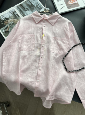 纯亚麻长袖慵懒衬衫防晒服外套